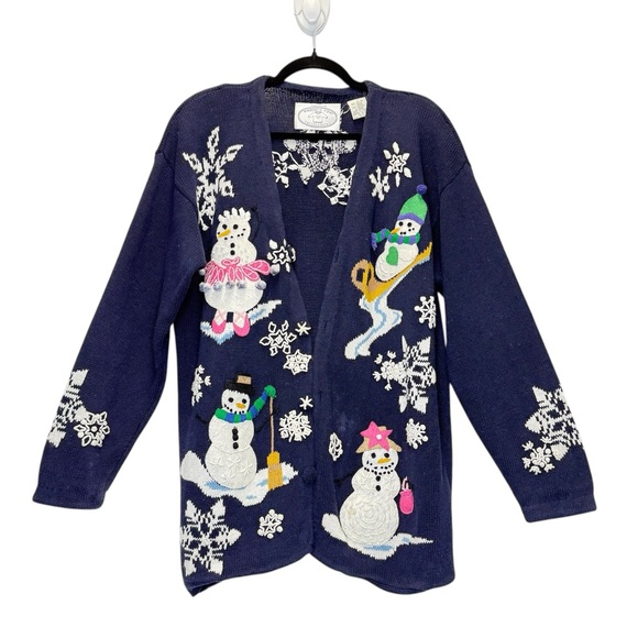 Eagle’s Eye Collectibles Vintage 1995 3D Snowmen Winter Wonderland Cardigan XL - Picture 1 of 15